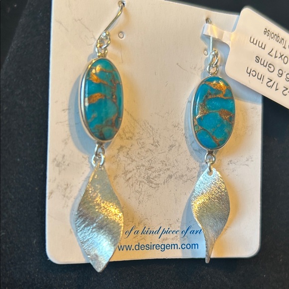 Copper blew turquoise And sterling silver drop earrings 🆕 - Picture 4 of 5